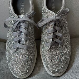 Silver Rhinestone Bedazzled Bridal Party Sneakers by De Blossom Women's 10